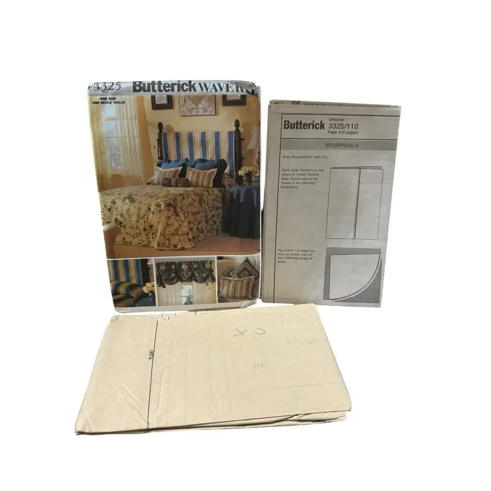 Butterick 3325 Bedroom Accessories Sewing Pattern Bedspread Pillow Cover Valance
